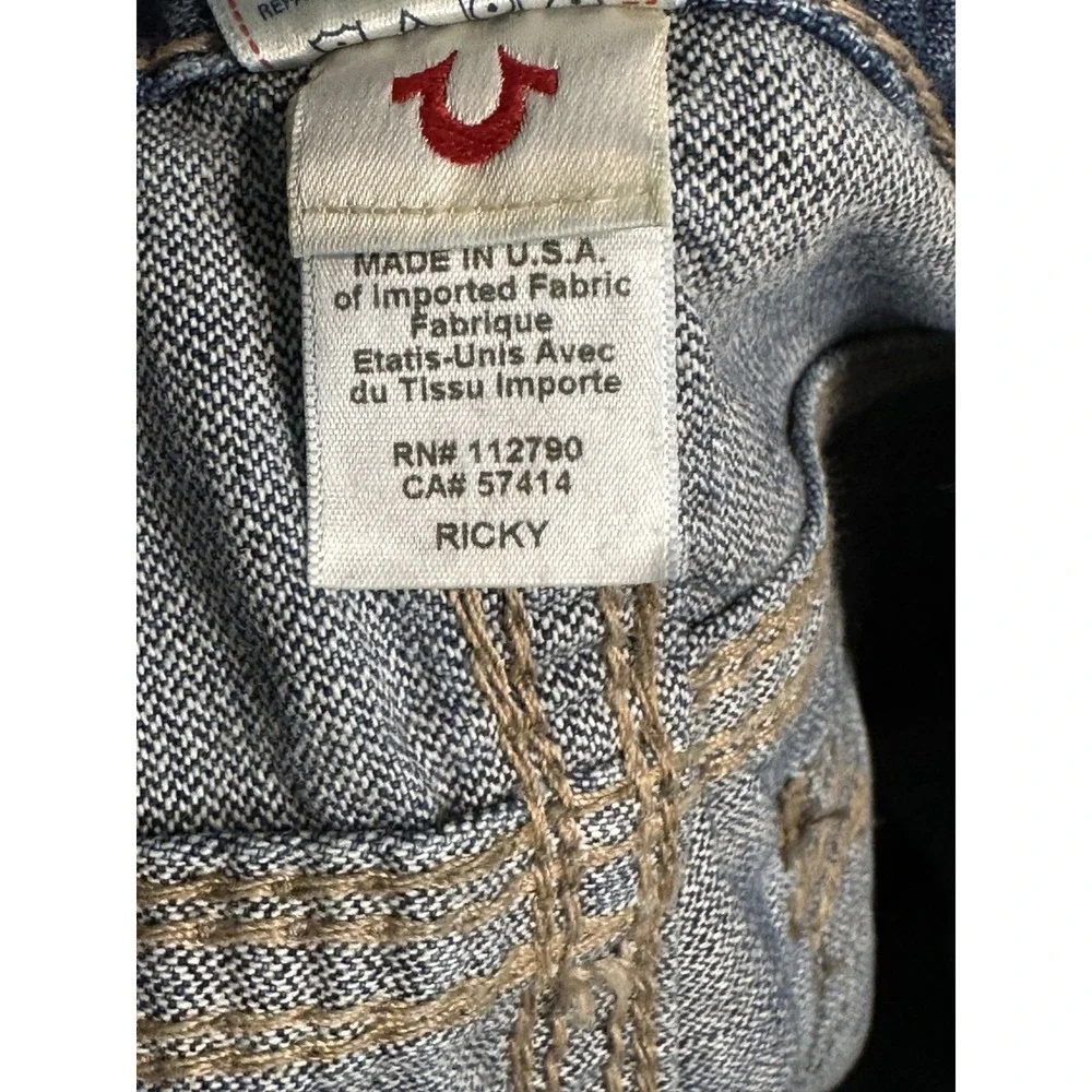 True Religion Jeans Men 42x34 Ricky Big QT Dark Wash Y2K Stitched Denim